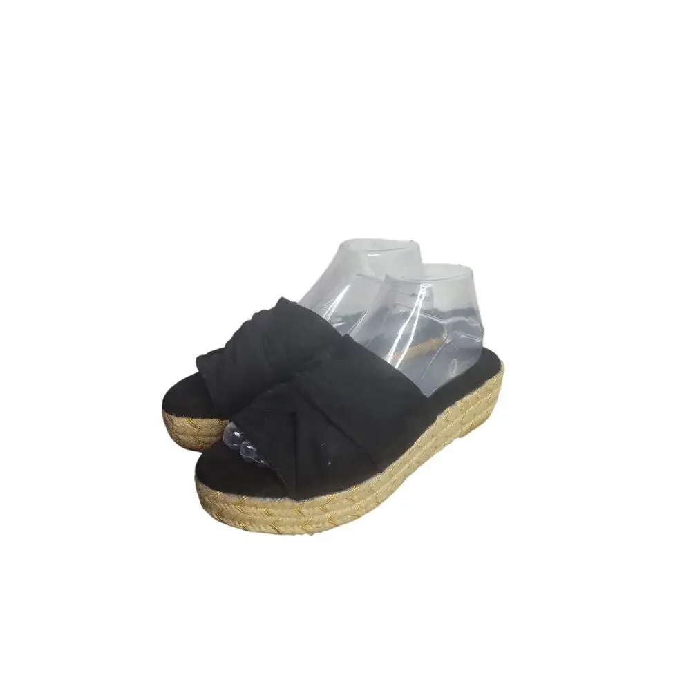 Nalho Women's Sai Vegan Suede Espadrille Yoga Mat Platform Sandals Black size 8